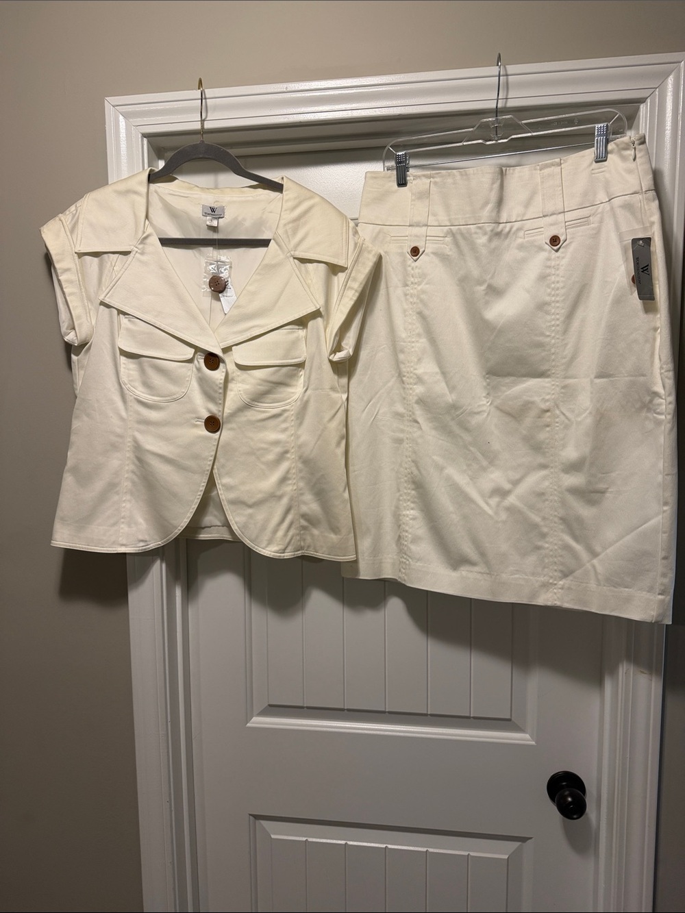 Worthington Cream Short-Sleeve Jacket and Pencil Skirt Set